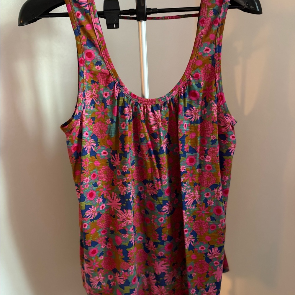 NATURAL LIFE Pink Floral Tank Top with Blue and Green Accents